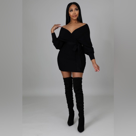 Black Off Shoulder Mini Dress - Picture 2 of 7